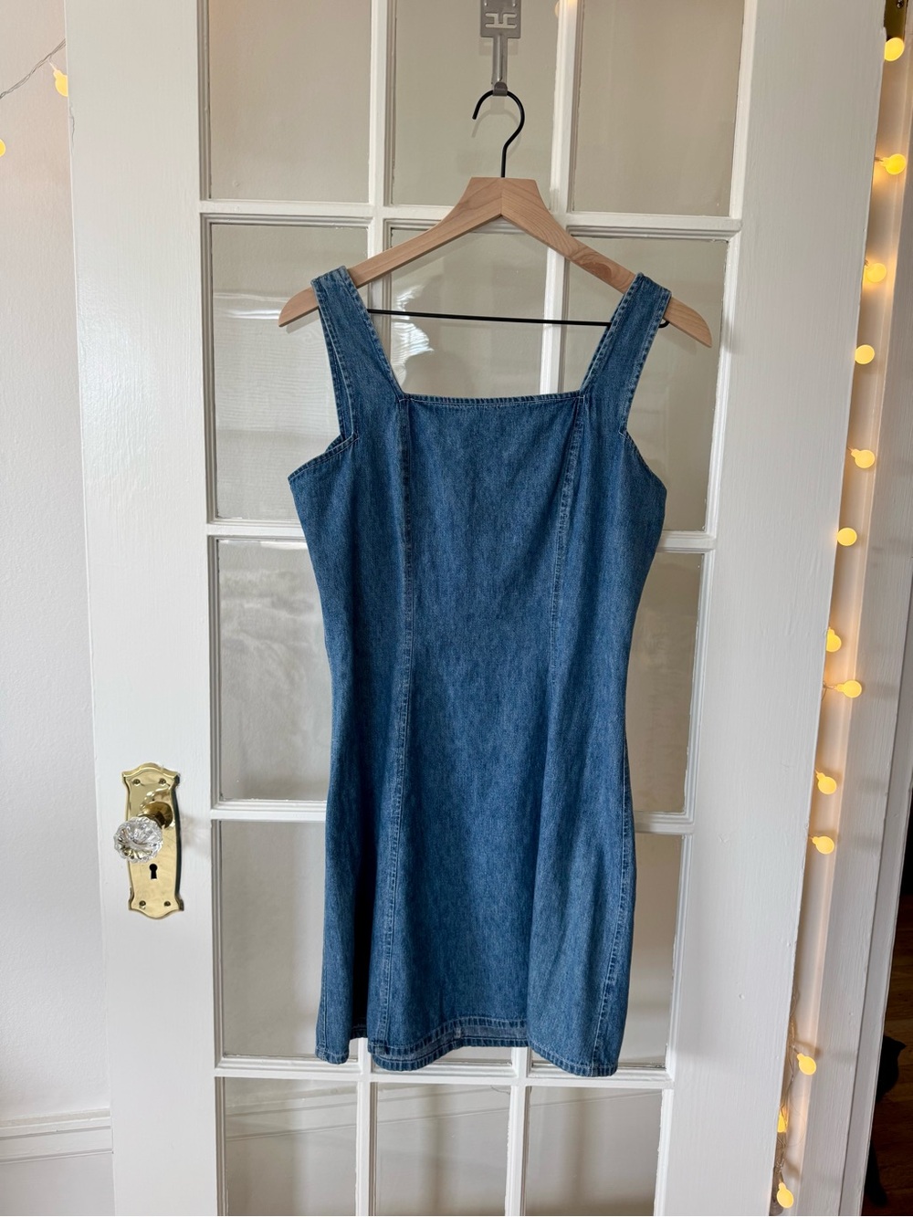 Square-Neck Vintage Sleeveless Denim Mini Dress